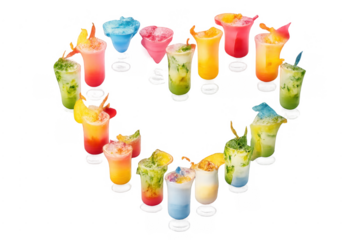 Colorful summer drinks forming heart shape