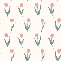 Spring seamless pattern with delicate pastel tulips. Soft floral background in flat style