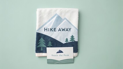 Beach towel with mountain design and hike away text