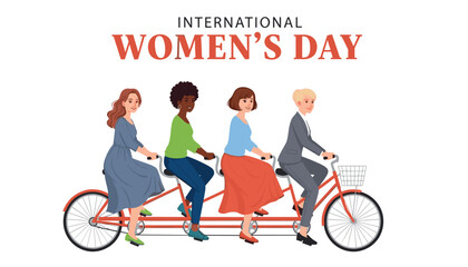 Vector Art of Women Riding Together for International Women&rsquo;s Day