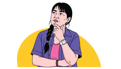 Deep in Thought &ndash; Artistic Vector of a Stylish Female Character 