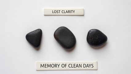 Black stones and labels on white background