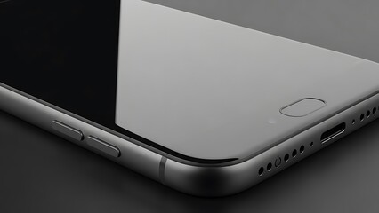 Close-up of a Sleek Modern Smartphone with Reflective Glass Screen and Metallic Frame on a Minimalist Dark Background, High-Tech Electronic Device Design Mockup for Mobile Apps, AI Generative