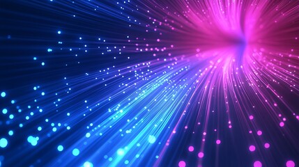 A vibrant digital illustration of colorful lights and particles radiating from a central point in a dark background