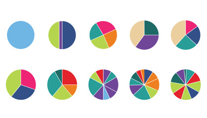 Progressive Pie Chart Set &ndash; Data Distribution from Single to Multi-Segment Visuals in Clean Style Vector 