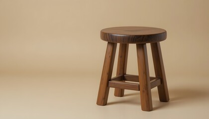 Brown wooden stool on beige background
