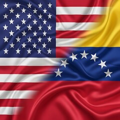 Obraz premium political tension economic conflict international relations sanctions diplomacy waving fabric flags representing USA versus Venezuela interconnected relations between the United States and Venezuela