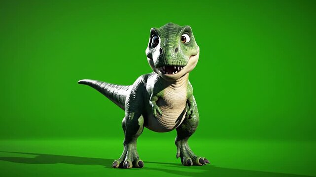 Animated T-Rex Dinosaur Character in Green Screen Studio Environment