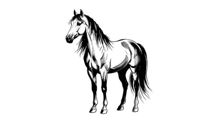 Obraz premium Elegant black and white sketch of a majestic horse standing proudly.