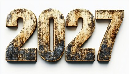 Brushed gold numbers  2027  isolated on a clean white background for elegant display
