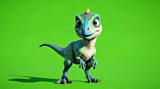 Animated T-Rex Dinosaur Character Moving Playfully on Bright Green Background
