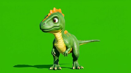 Animated cartoon dinosaur with colorful spines standing on vibrant green - Powered by Adobe