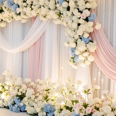 Elegant wedding arch with white and blue flowers