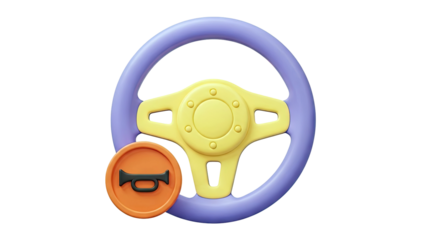 3D Render of a Steering Wheel with Horn Icon