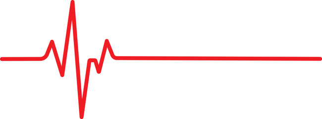 A vibrant red electrocardiogram line symbolizing a healthy heartbeat transitioning into a flatline on a white background. © Sumi