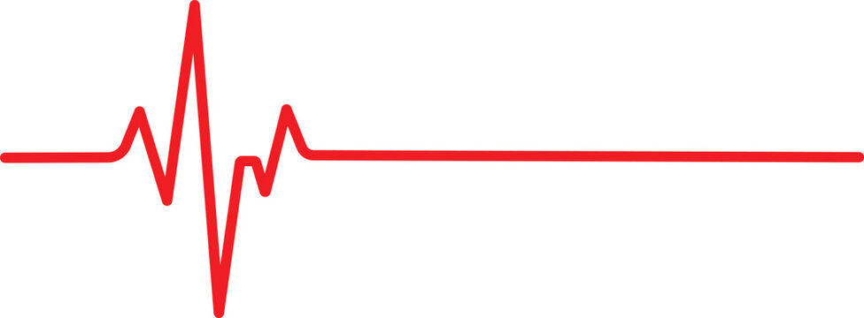 A vibrant red electrocardiogram line symbolizing a healthy heartbeat transitioning into a flatline on a white background.
