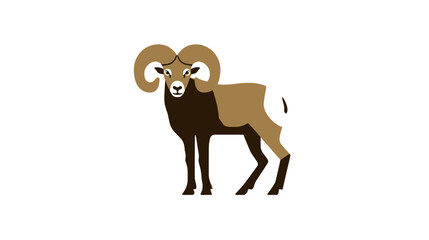 A geometric illustration of a male sheep, featuring brown and black colors on a white background