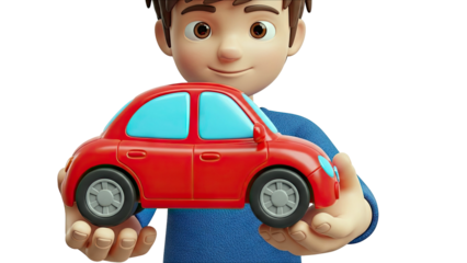 Boy holding a red toy car