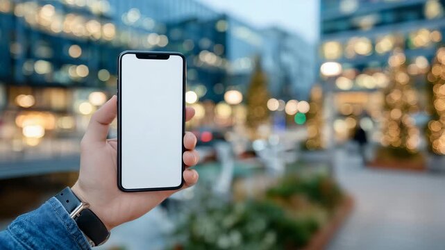 27Detailed close-up of hands holding a smartphone with blank screen, soft light reflecting on glass surface, blurred minimal background, hands holding objects, technology, and modern