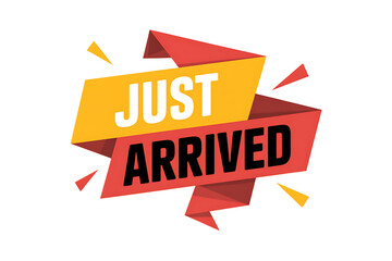Bold Red and Yellow Ribbon Banner with Just Arrived Text sale