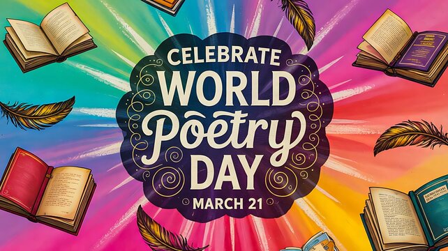 Celebrate world poetry day creative illustration with books and feathers
 - Powered by Adobe