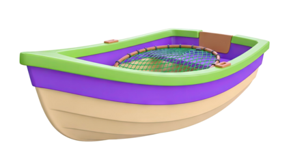 Colorful toy rowboat with net
