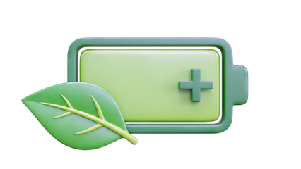 Green Energy Battery Icon with Leaf Symbol