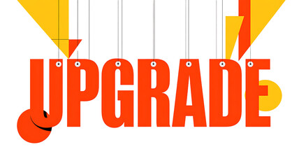 Orange UPGRADE Text Hanging with Geometric Shapes upgrade word