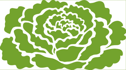 A green stylized image of a flower featuring a layered pattern with intricate white lines