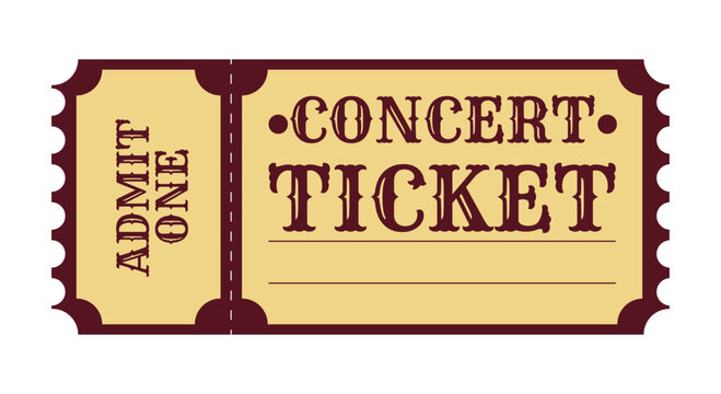 Classic vintage concert ticket template inspired by old music and live performance admission passes. Elegant red and beige retro design with decorative borders and retro typography. Editable vector.