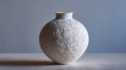 Vase with floral design on a table in a light room during the day