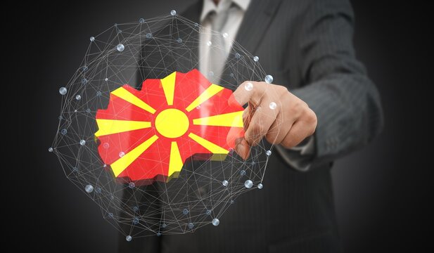 North Macedonia - country shape and flag - 3D illustration