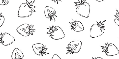 Seamless pattern of strawberries with white background, hand-drawn sketch, perfect for design