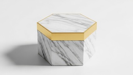 Elegant hexagonal marble coffee table with gold trim