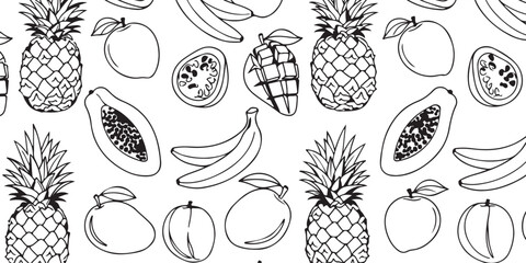 Vibrant Assortment of Tropical Fruits in a Seamless Pattern Design