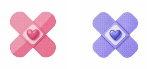 Heart bandage illustration set, Healing love symbol design, Cute medical heart icons