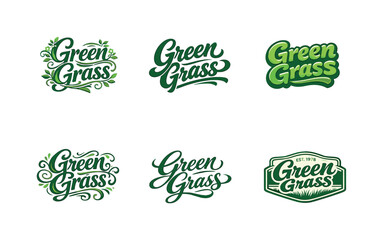 Harmonious Lettering Variations. Green Grass. Set lettering. harmonious lettering variations of the same emblematic concept, each with different artistic