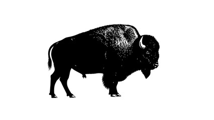 American Bison Silhouette Standing Profile View.