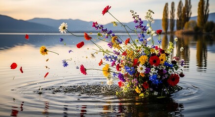 Floral Bouquet Tossed into Lake Wakatipu, New Zealand.