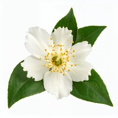 Fototapeta premium Isolated delicate white blossom with greenery on a clear white background