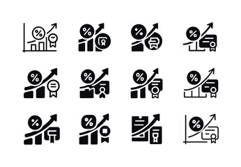 Fototapeta premium Interest Rates Icon Set. Interest rates and bonds. Icon set. Set Logo of Interest rates and bonds: interest curve chart. harmonious logo variations of the same