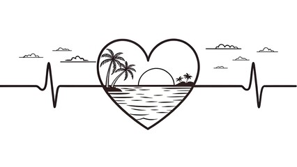 Red heartbeat line forming a heart symbol represents love and medical health care through a vector illustration of a cardiology ecg cardiogram pulse icon