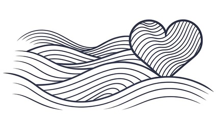 Abstract floral background with a vector illustration of a bird and wave patterns featuring vintage nature elements and flower silhouettes for a summer sea design