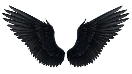 Obraz premium Black angel wings spread wide on transparent background, isolated design element for gothic themes, fantasy art, and creative projects.