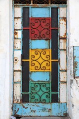 Sidi Ifni town in Morocco. Colorful metal house door.