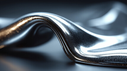 Abstract liquid silver metal background. Flowing molten chrome or mercury wave with sparkling grain texture. Futuristic luxury macro close-up