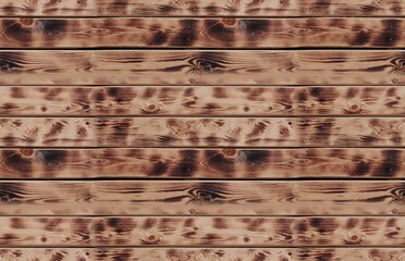 Pine wood wall seamless photo background. Pine boards building paneling with burnt surface effect. Natural wood background.