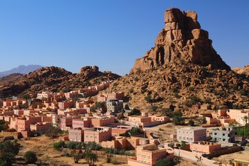 Scenic place in Morocco. Napoleon's Hat rock in Tafraout, Morocco. Landscapes of Anti-Atlas mountains in Morocco.