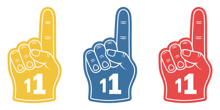 Sports Fan Foam Finger Vector Illustration Featuring Number One Hand Gesture for Team Support, Cheering, and Victory Celebration