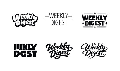 Obraz premium Weekly Digest Lettering Variations. weekly digest header set. Set lettering. harmonious lettering variations of the same emblematic concept, each